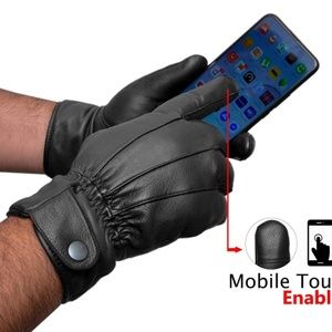 Genuine Leather Driving Touchscreen Gloves Men